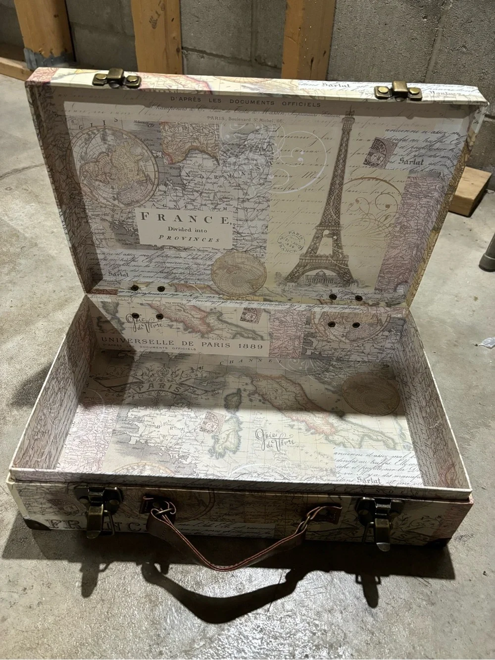Punch Studio Paris Map Decorative Case in Beige, Brown & Pink Accents